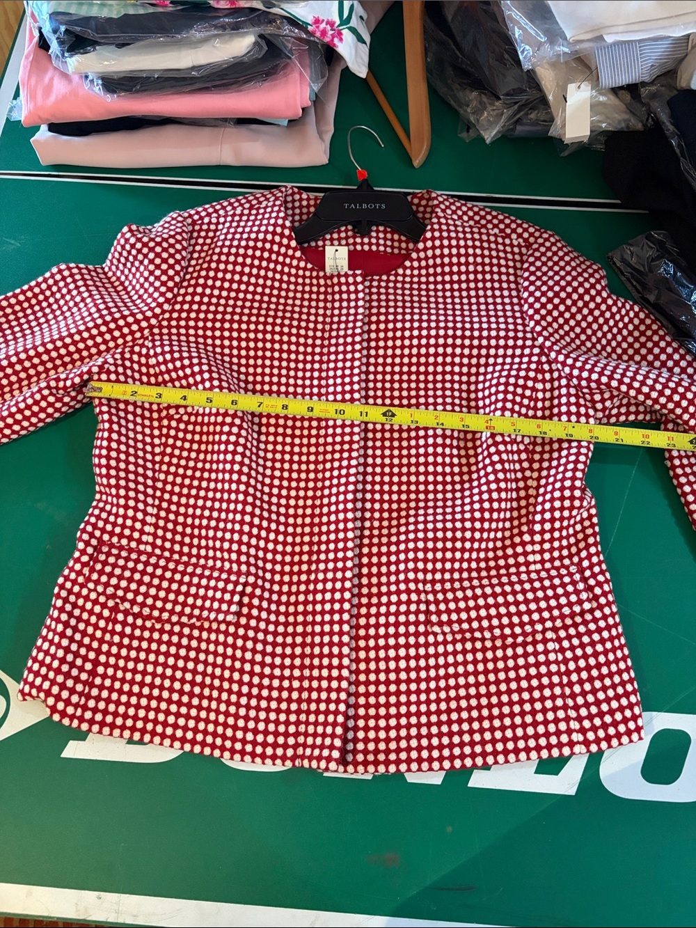 Talbots 2pc Red White Textured Polka Dot Tweed Blazer Zip Jacket Wool Blend - Picture 7 of 8